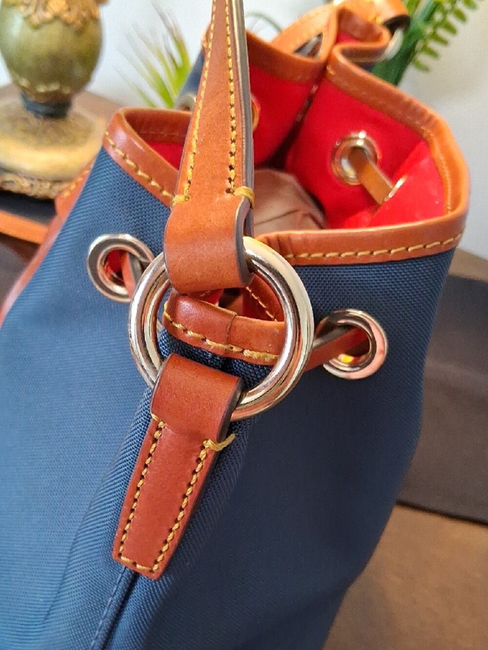 Dooney & Bourke Navy Blue Canvas Crossbody with Brown Leather Trim - Picture 4 of 16
